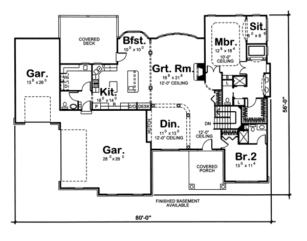 European One-Story Traditional Level One of Plan 44045