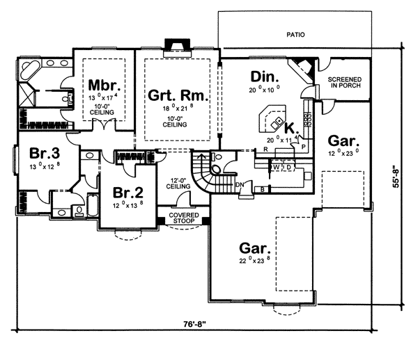 Bungalow European One-Story Traditional Level One of Plan 44046