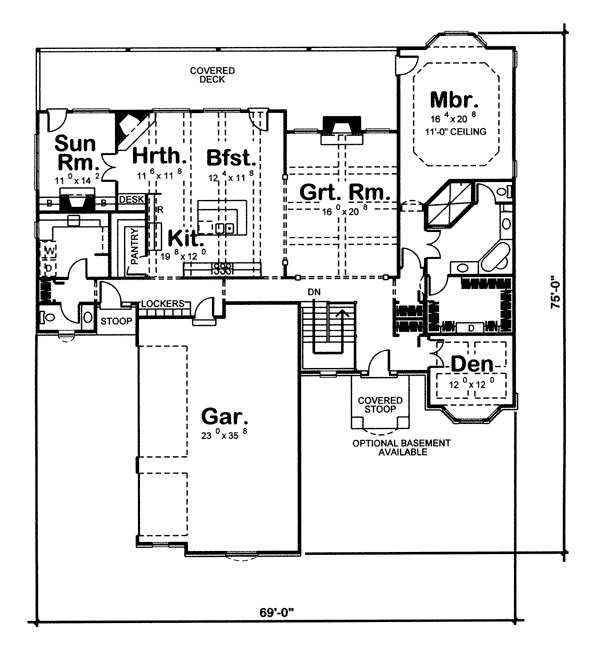 European One-Story Traditional Level One of Plan 44047