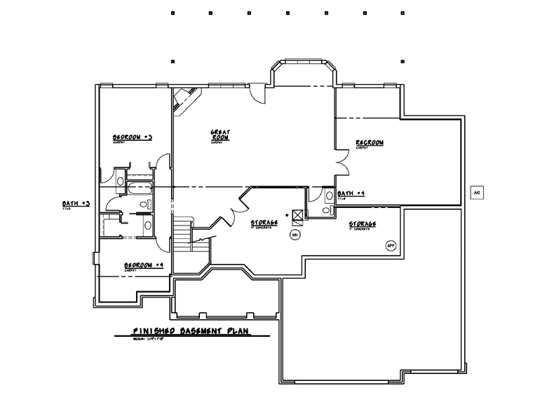 One-Story Traditional Lower Level of Plan 44048