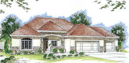 Florida Mediterranean One-Story Southwest Elevation of Plan 44050