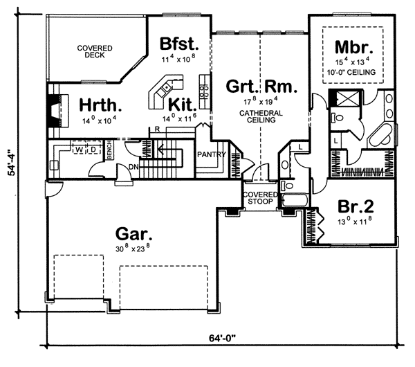 One-Story Traditional Level One of Plan 44052