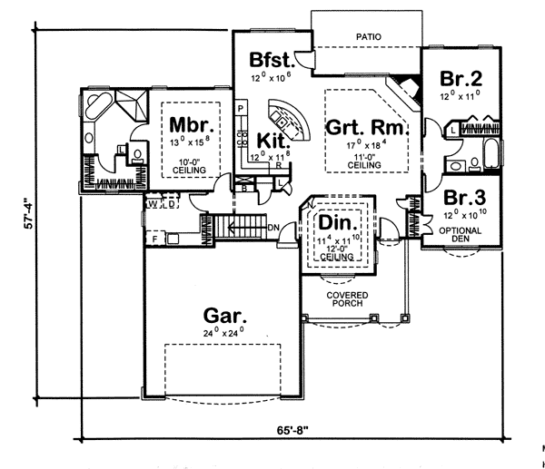 One-Story Traditional Level One of Plan 44053