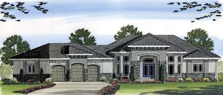 Mediterranean Prairie Style Southwest Elevation of Plan 44063