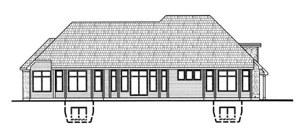 European One-Story Traditional Rear Elevation of Plan 44064