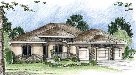 Florida Mediterranean One-Story Southwest Elevation of Plan 44066