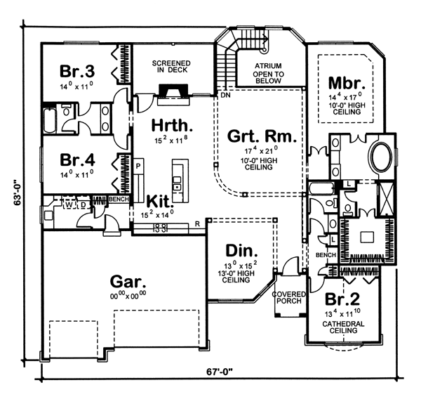 European One-Story Traditional Level One of Plan 44067