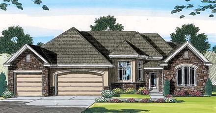 European One-Story Traditional Elevation of Plan 44067