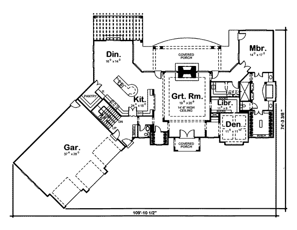 Prairie Style Southwest Level One of Plan 44079