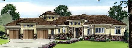 Prairie Style Southwest Elevation of Plan 44079