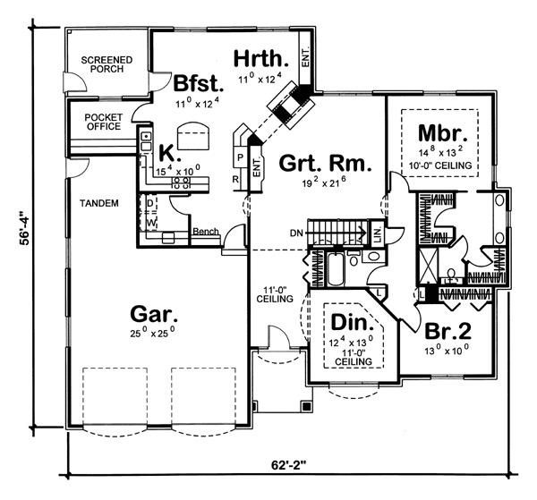 One-Story Traditional Level One of Plan 44092