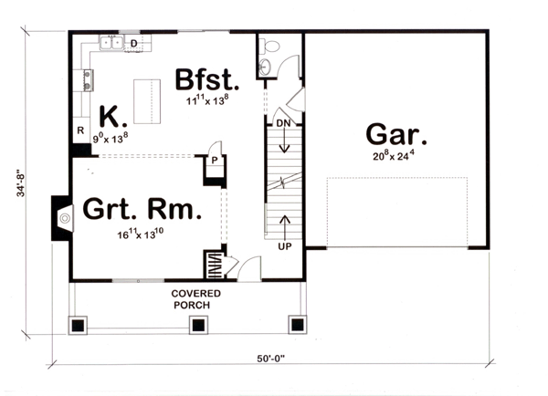 Bungalow Traditional Level One of Plan 44104