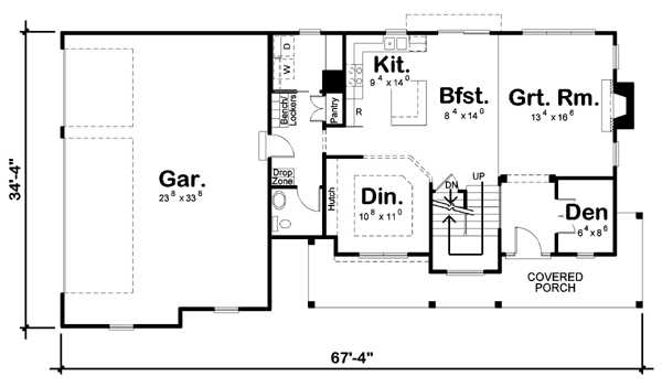 Farmhouse Traditional Level One of Plan 44117