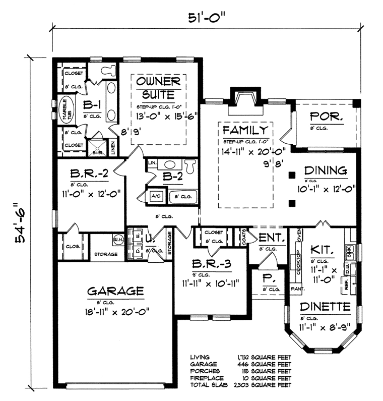 Ranch Southern Traditional Level One of Plan 44172