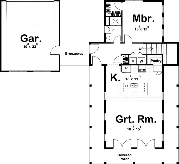 Country Farmhouse Traditional Level One of Plan 44180