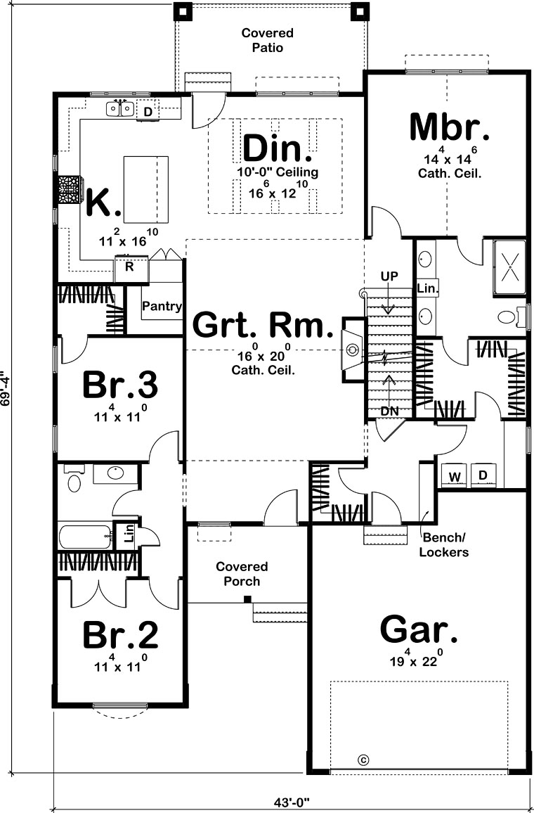 Cottage European Traditional Level One of Plan 44184