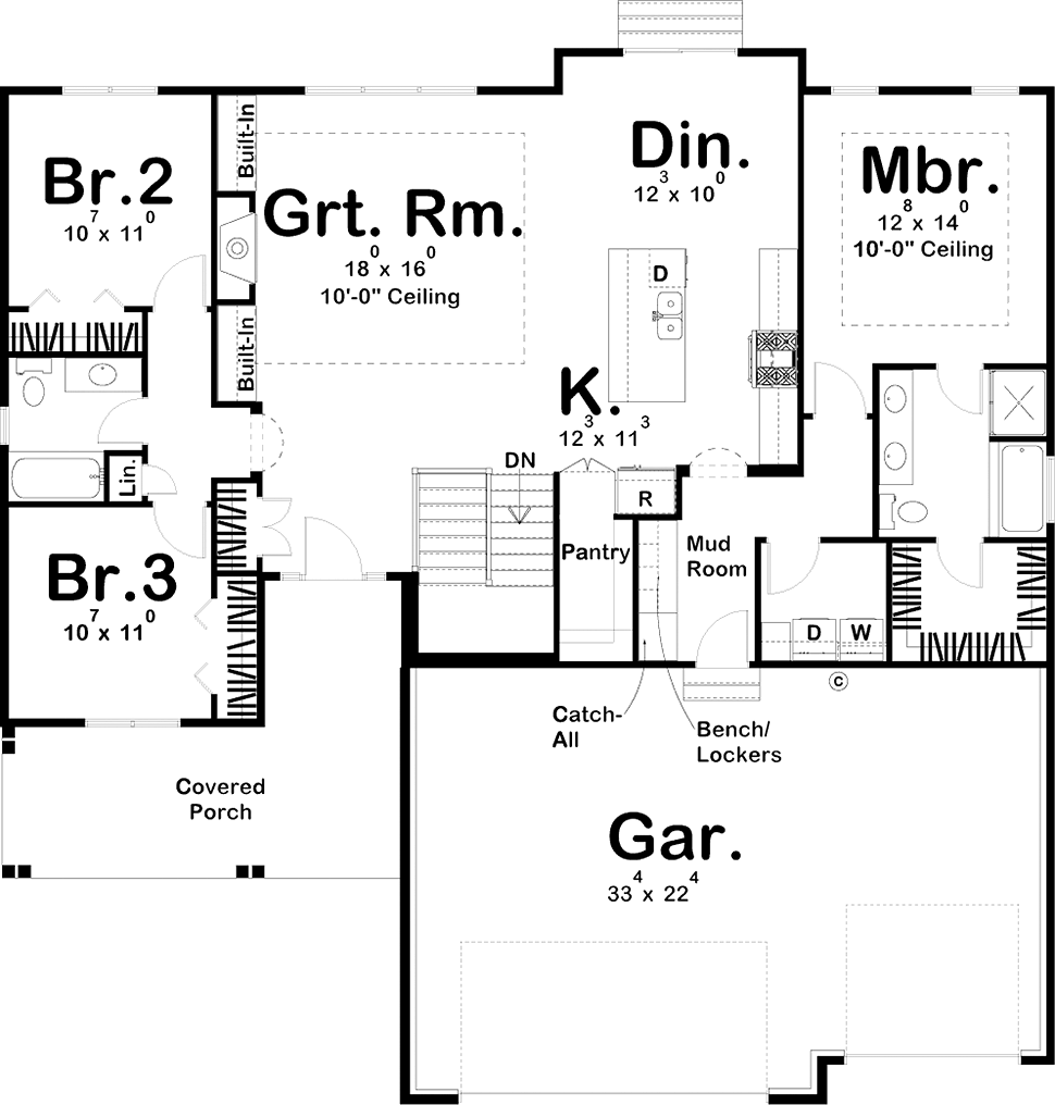 Cottage New American Style Ranch Traditional Level One of Plan 44186