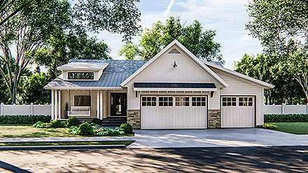 Cottage New American Style Ranch Traditional Elevation of Plan 44186