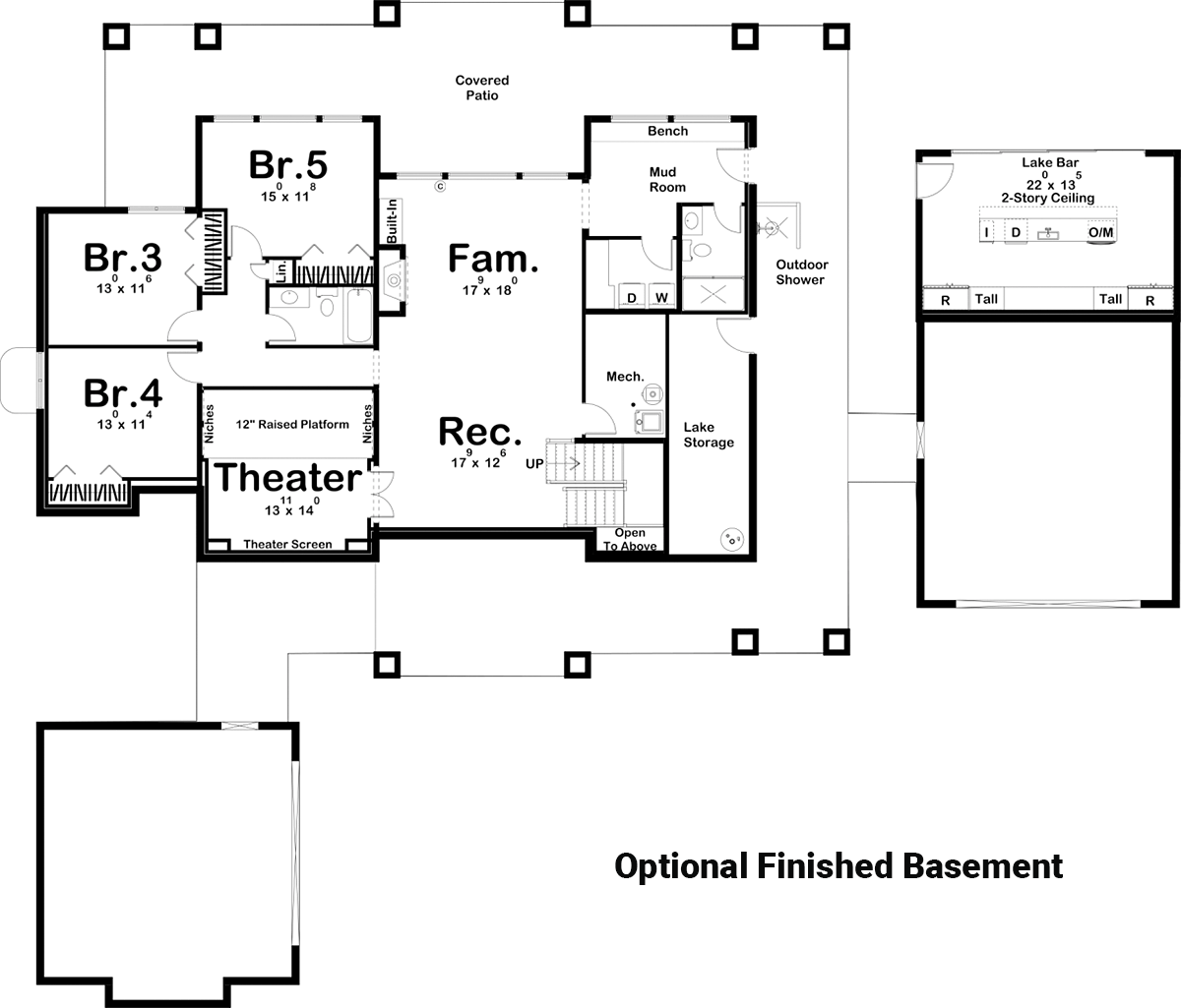 Bungalow Cottage Craftsman Lower Level of Plan 44187