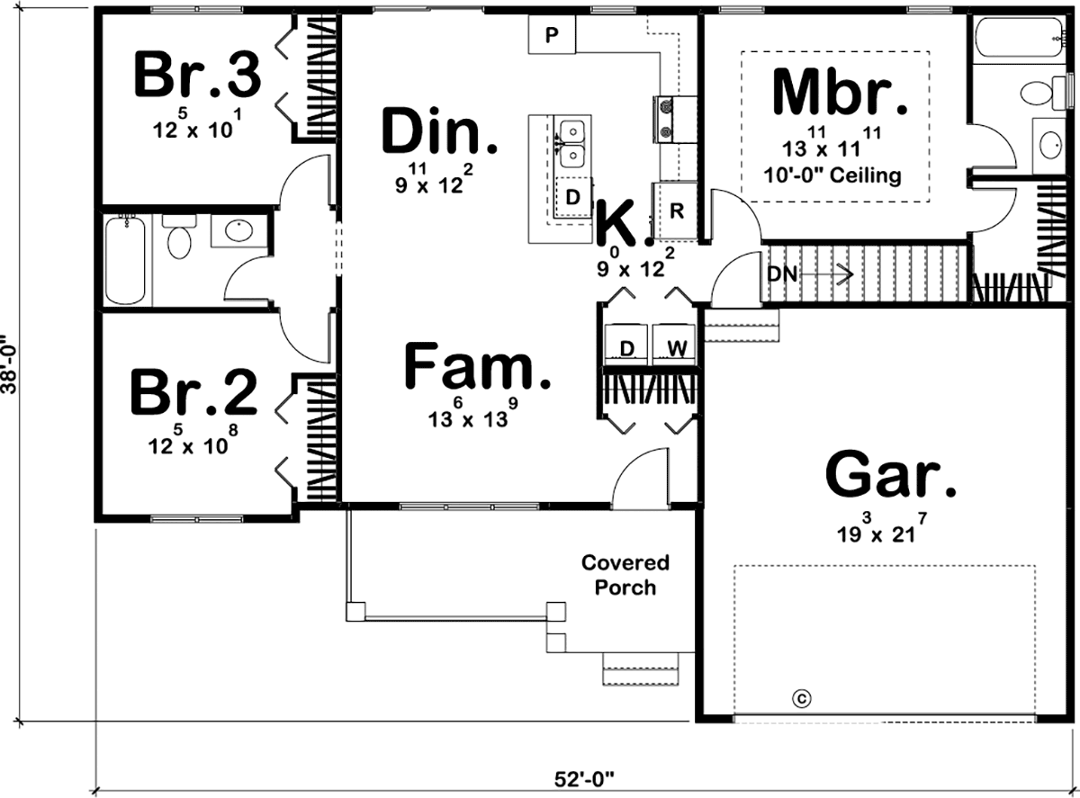Farmhouse Traditional Level One of Plan 44188