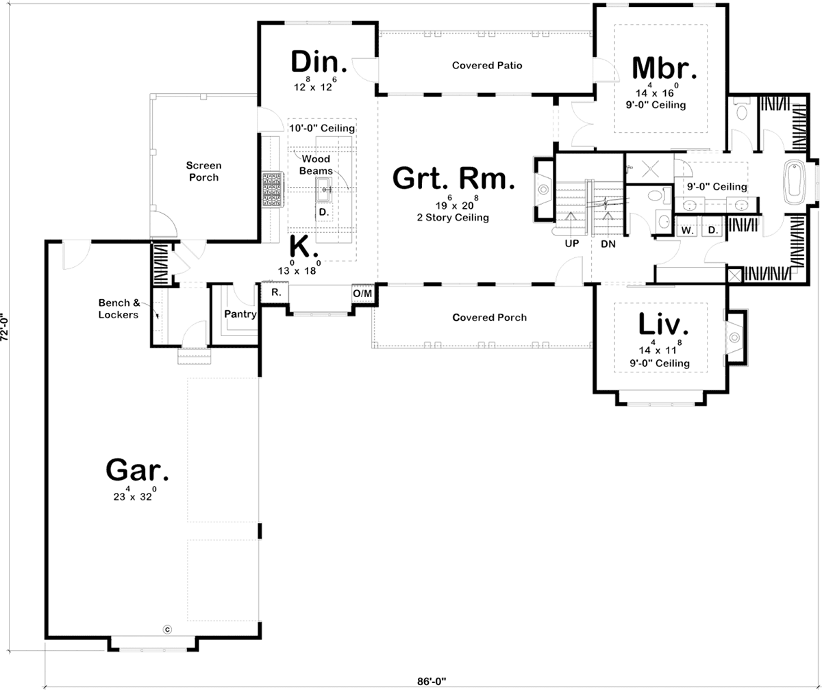 Farmhouse Level One of Plan 44189