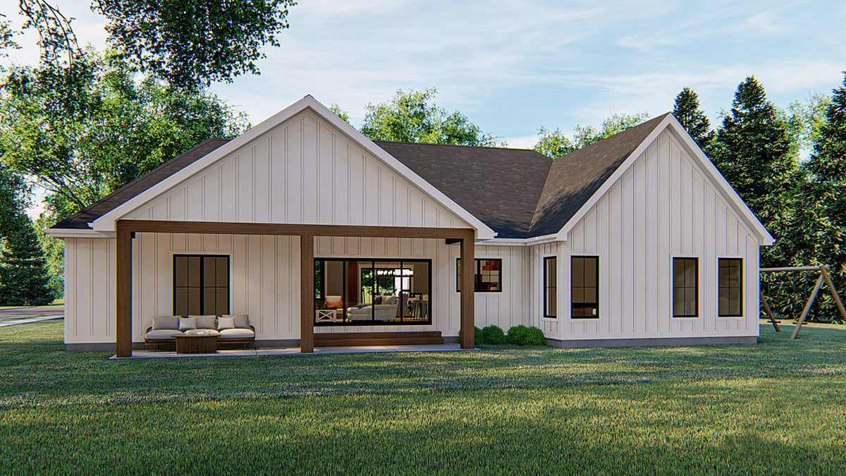 Craftsman Farmhouse New American Style Traditional Rear Elevation of Plan 44192