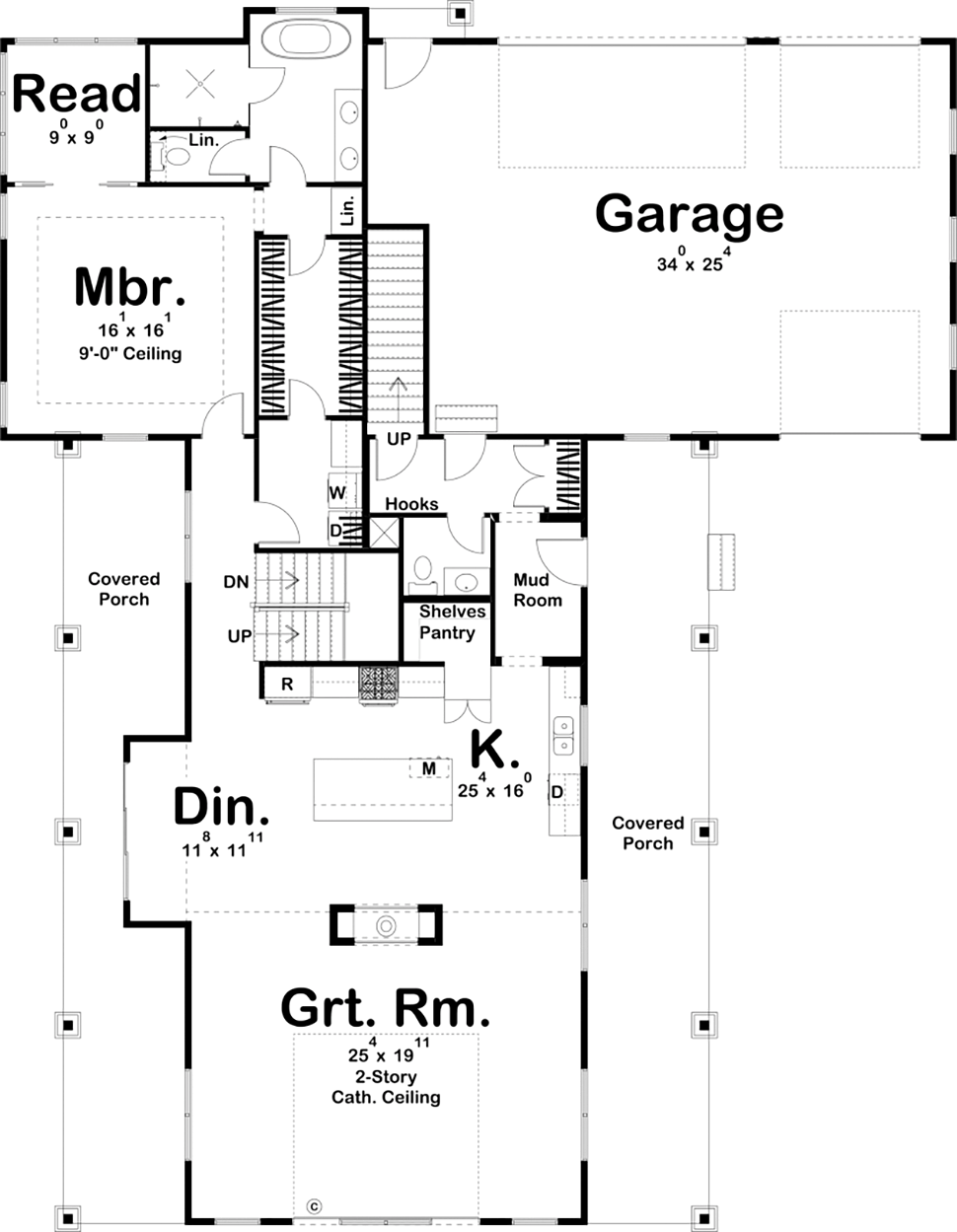 Farmhouse Level One of Plan 44196