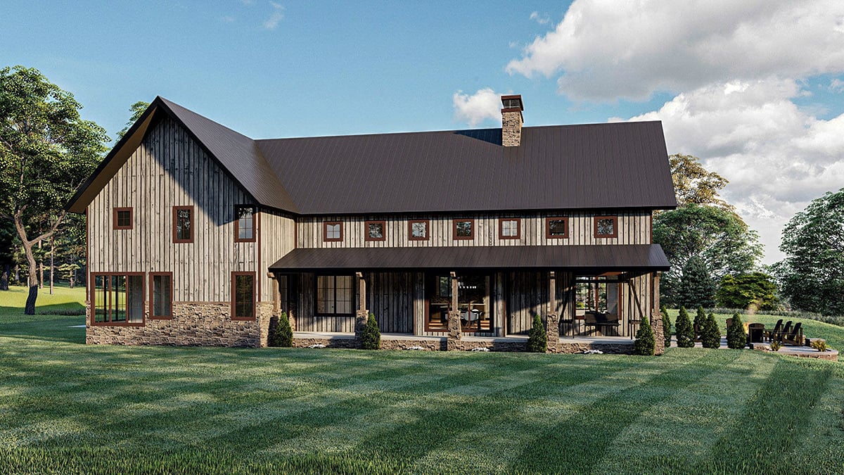 Farmhouse Plan with 3371 Sq. Ft., 4 Bedrooms, 4 Bathrooms, 3 Car Garage Rear Elevation