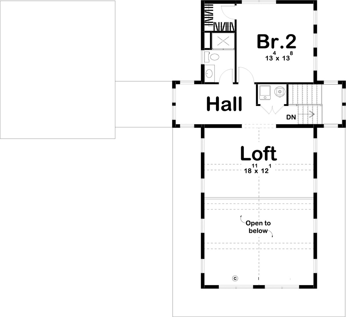 Cottage Farmhouse Level Two of Plan 44206
