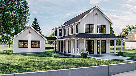 Cottage, Farmhouse House Plan 44206 with 2 Beds, 2 Baths, 2 Car Garage