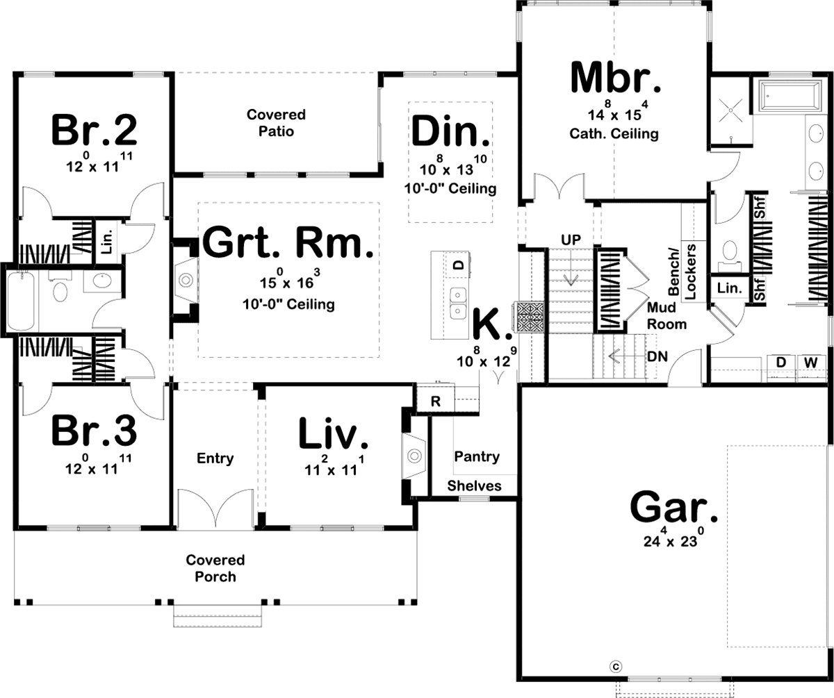 Farmhouse Traditional Level One of Plan 44208