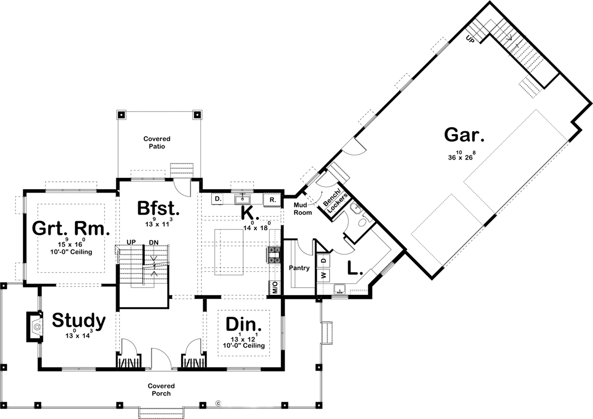 Farmhouse Level One of Plan 44211
