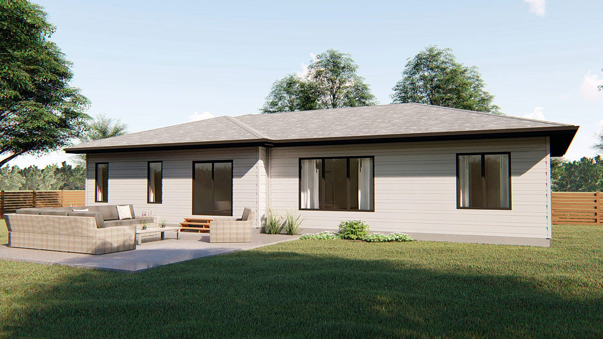 Modern, Prairie House Plan 44214 with 3 Beds, 2 Baths, 3 Car Garage Rear Elevation
