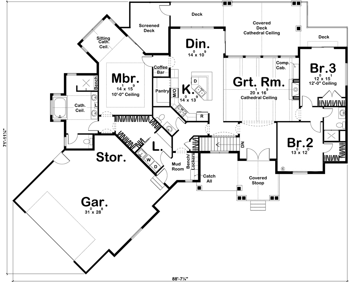 Craftsman Ranch Level One of Plan 44216