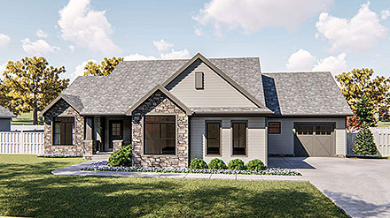 Craftsman Ranch Traditional Elevation of Plan 44224