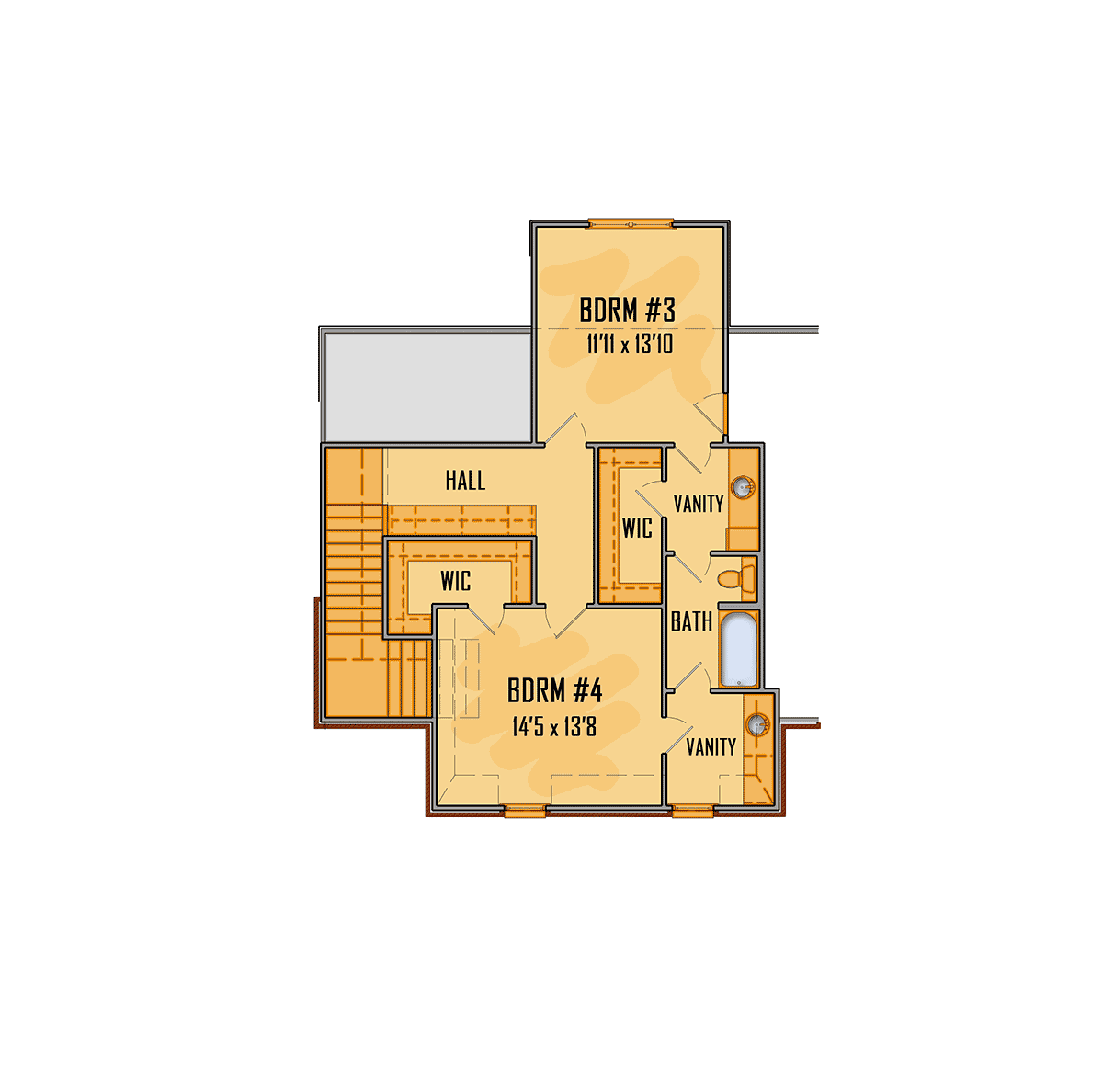 Country European Ranch Southern Traditional Level Two of Plan 44316