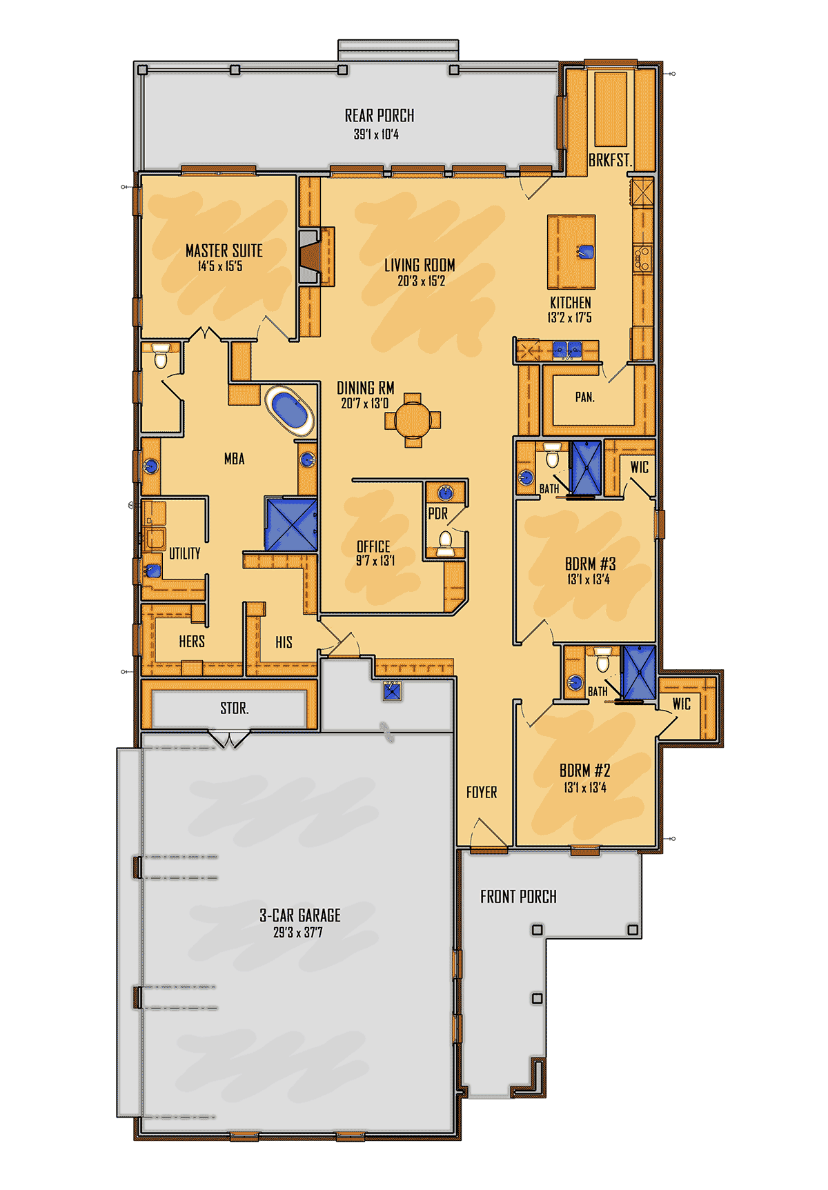 Country Farmhouse Southern Southwest Traditional Level One of Plan 44332