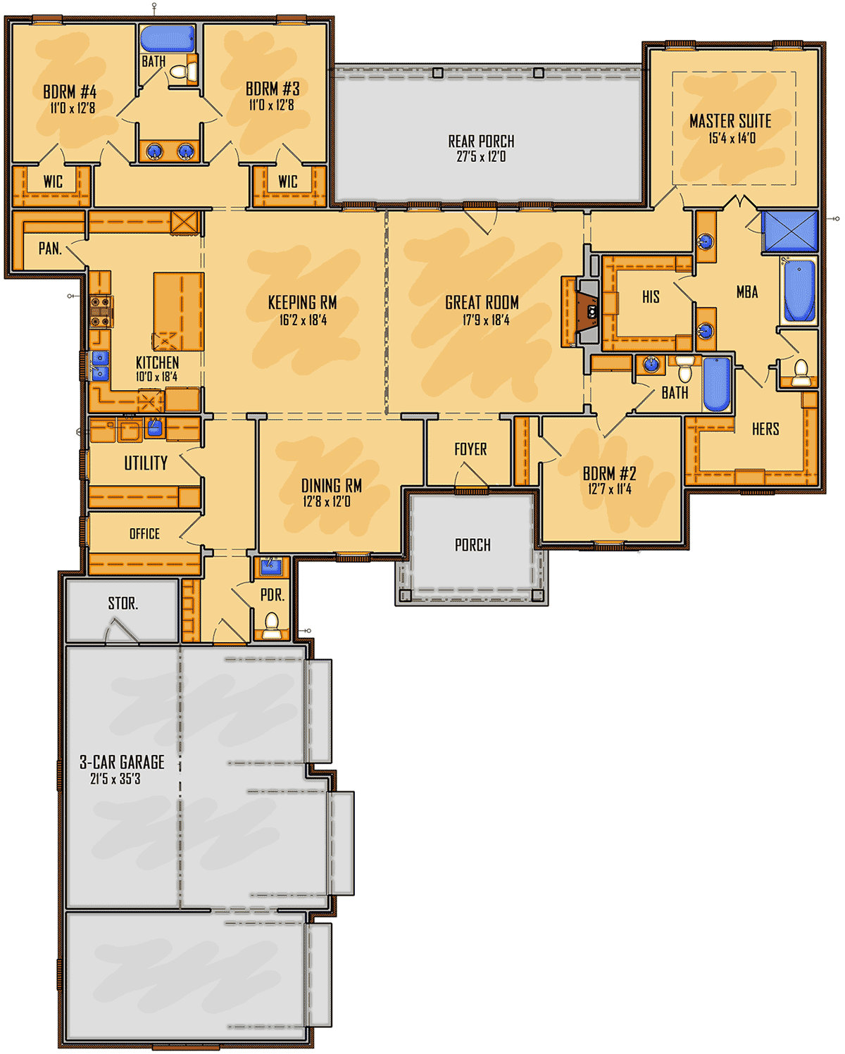 Country European Southern Southwest Traditional Level One of Plan 44333