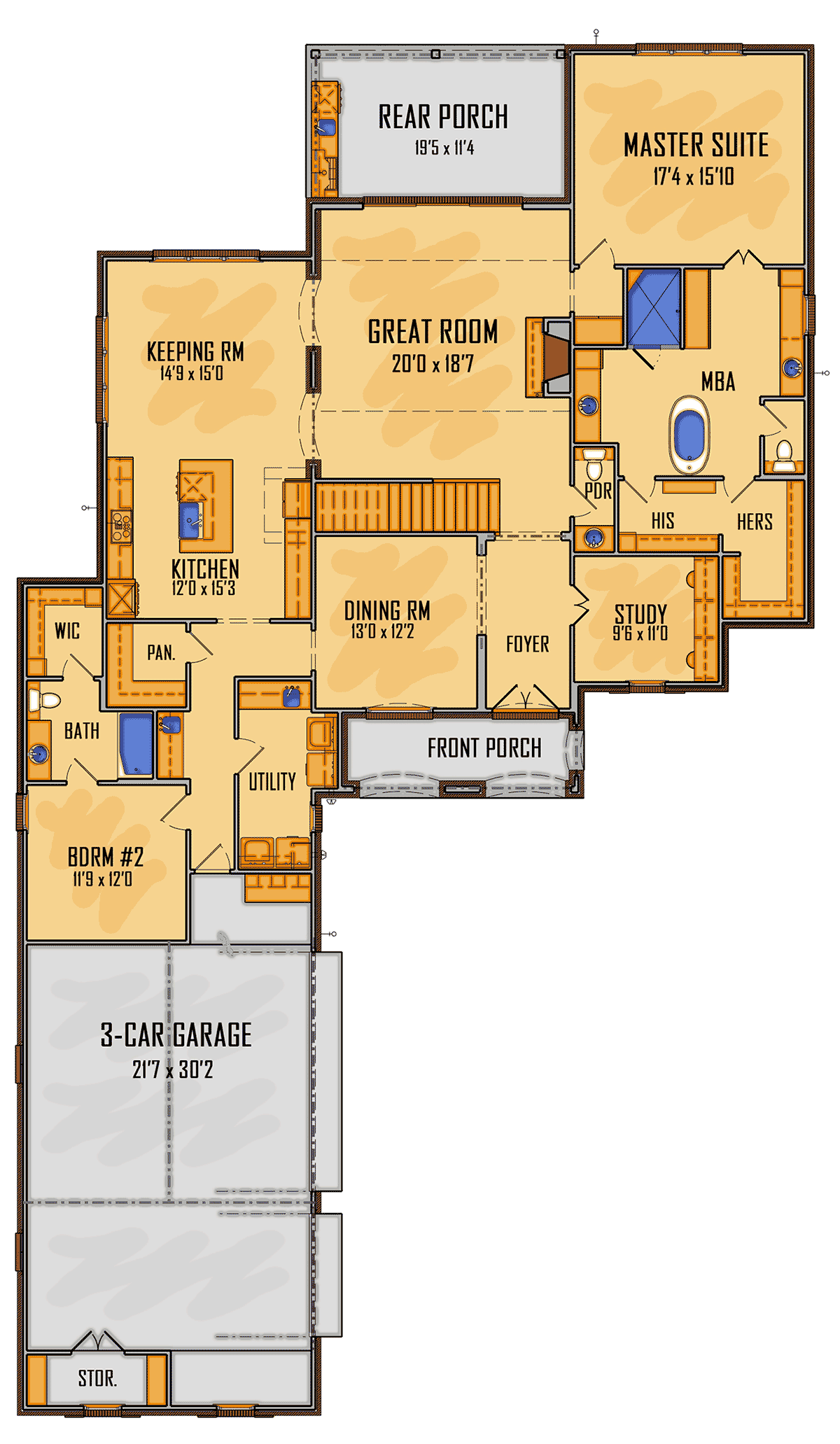 Cottage European Southern Southwest Traditional Level One of Plan 44336