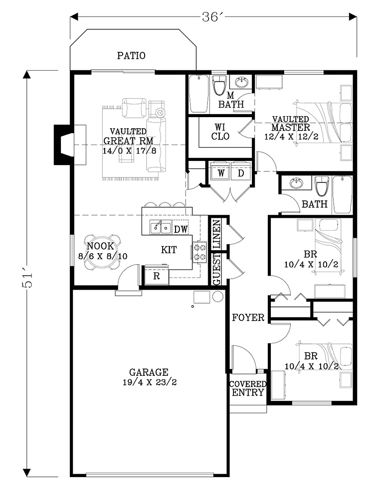 Ranch Traditional Level One of Plan 44511