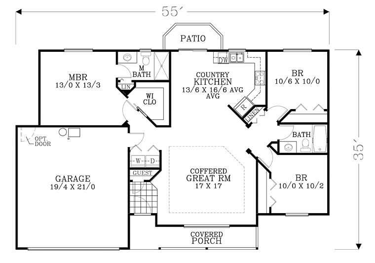 Ranch Traditional Level One of Plan 44516