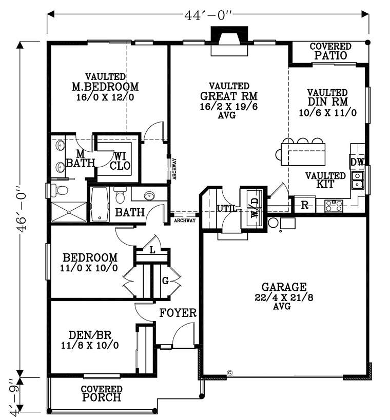 Cottage Craftsman Traditional Level One of Plan 44610