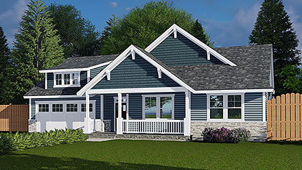Cottage Country Craftsman Ranch Traditional Elevation of Plan 44611
