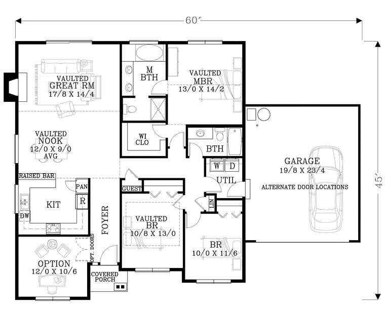 Cottage Craftsman Level One of Plan 44623