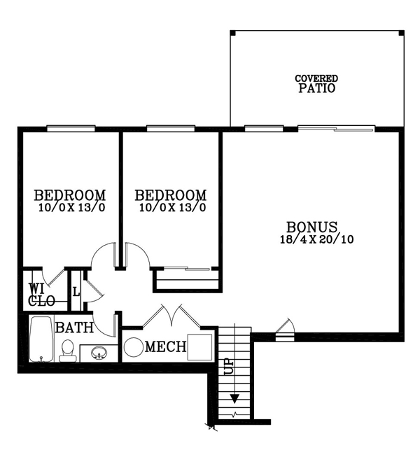 Bungalow Cottage Traditional Lower Level of Plan 44624