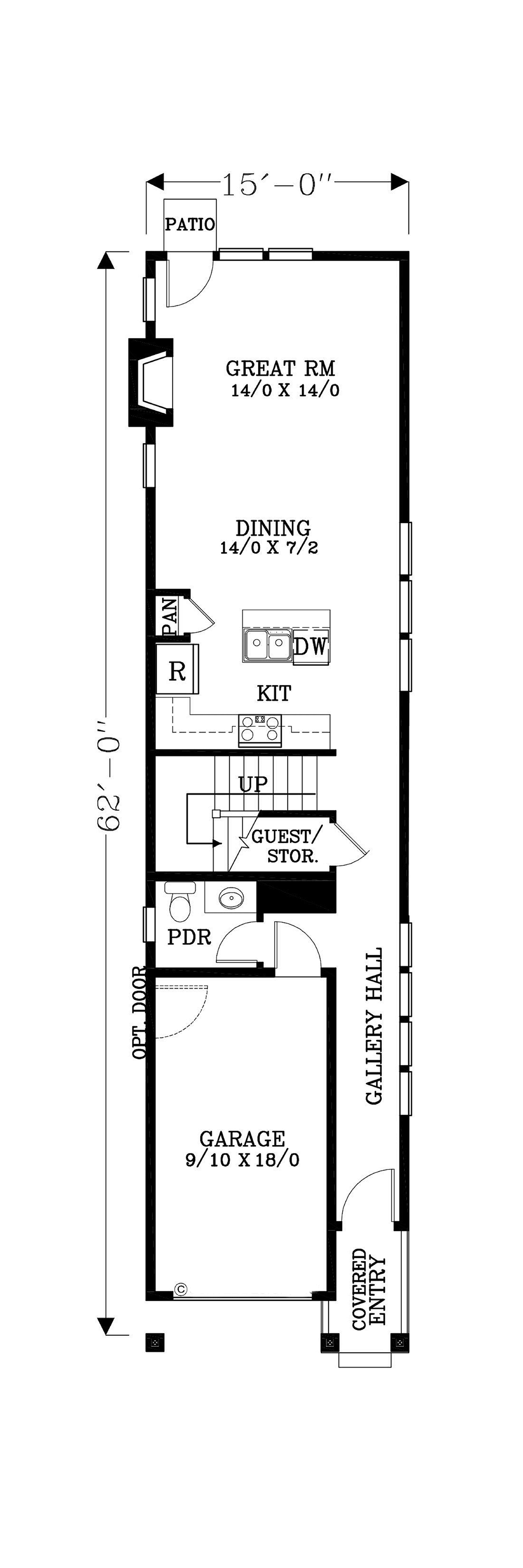 Cottage Craftsman Level One of Plan 44636