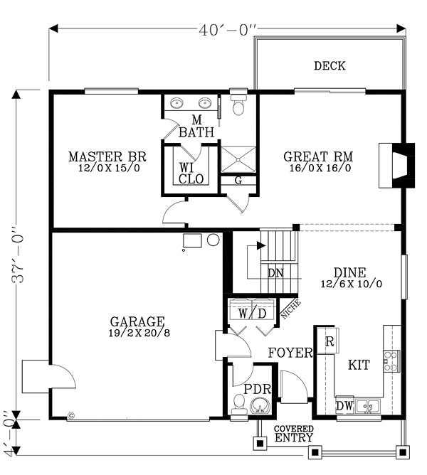 Cottage Craftsman Ranch Level One of Plan 44645