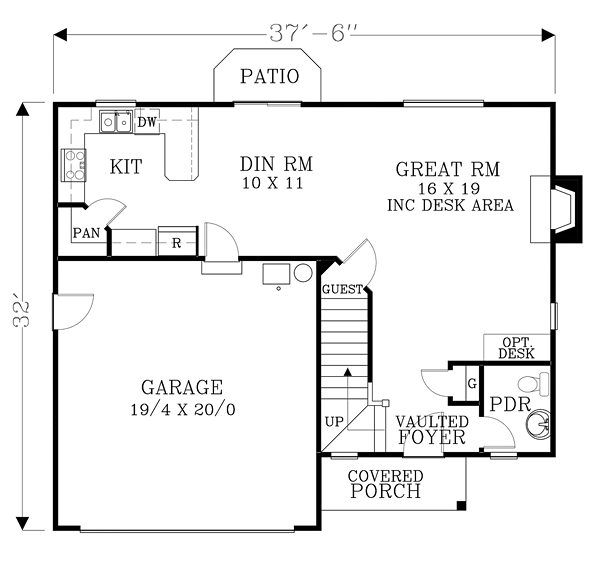 Craftsman Traditional Level One of Plan 44646