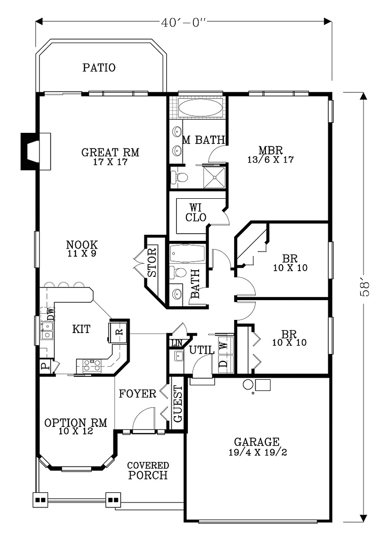 Bungalow Cabin Cottage Country Craftsman Traditional Level One of Plan 44662