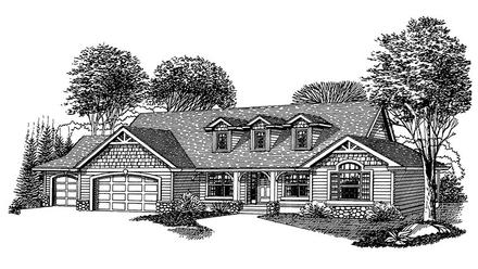 Country Craftsman Ranch Elevation of Plan 44664